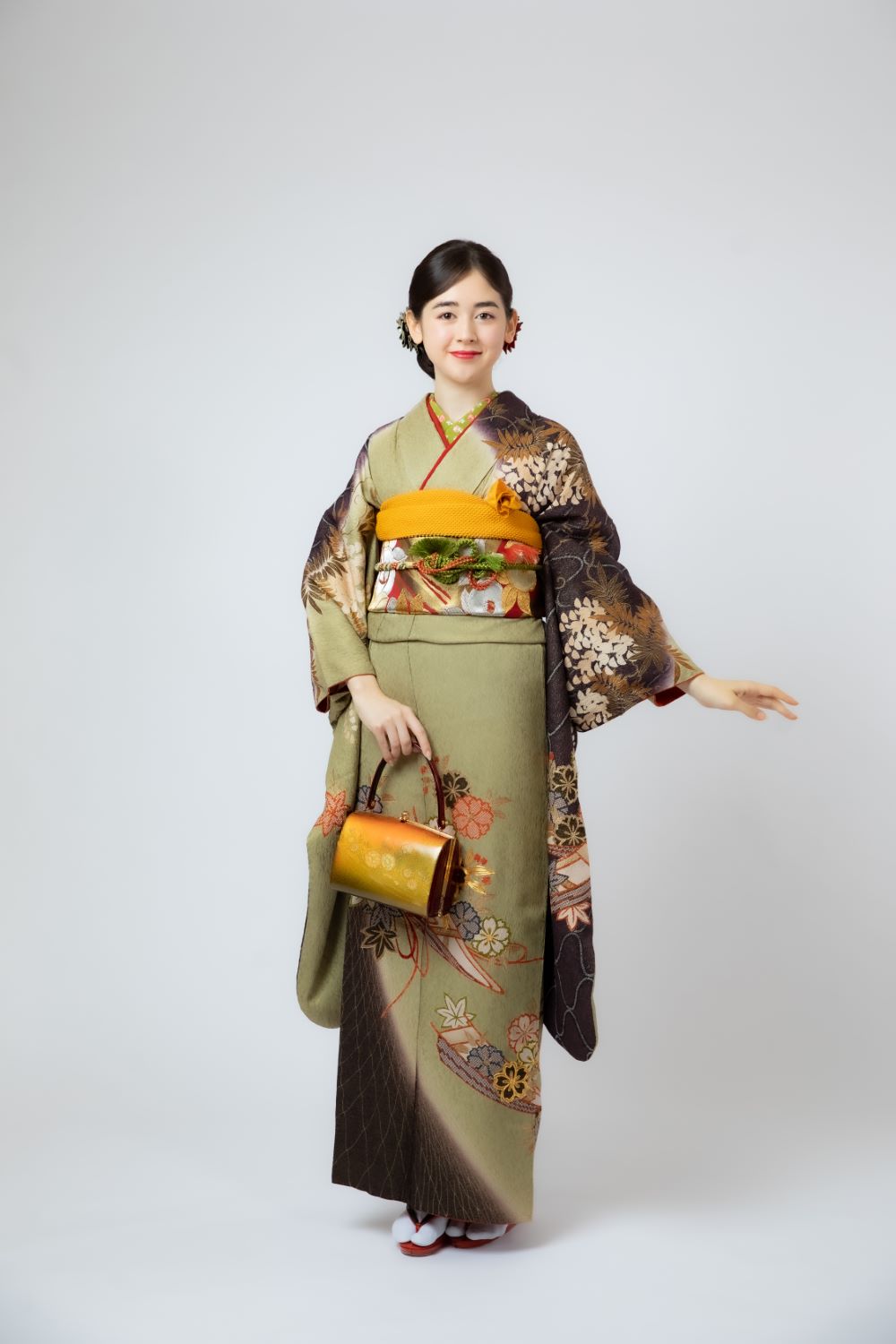 うぐいす地茶色染め分け